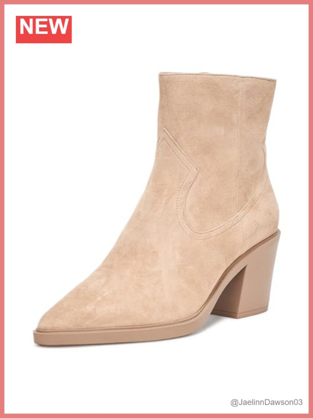 Pointed Toe Ankle Boot Suede Pull-On Western Stitch Block Heel
